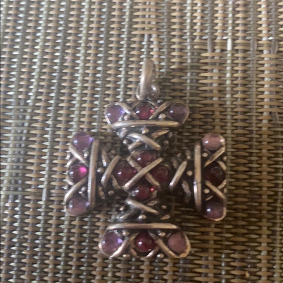 Sterling silver amethyst and garnet stone pendant - Picture 1 of 5